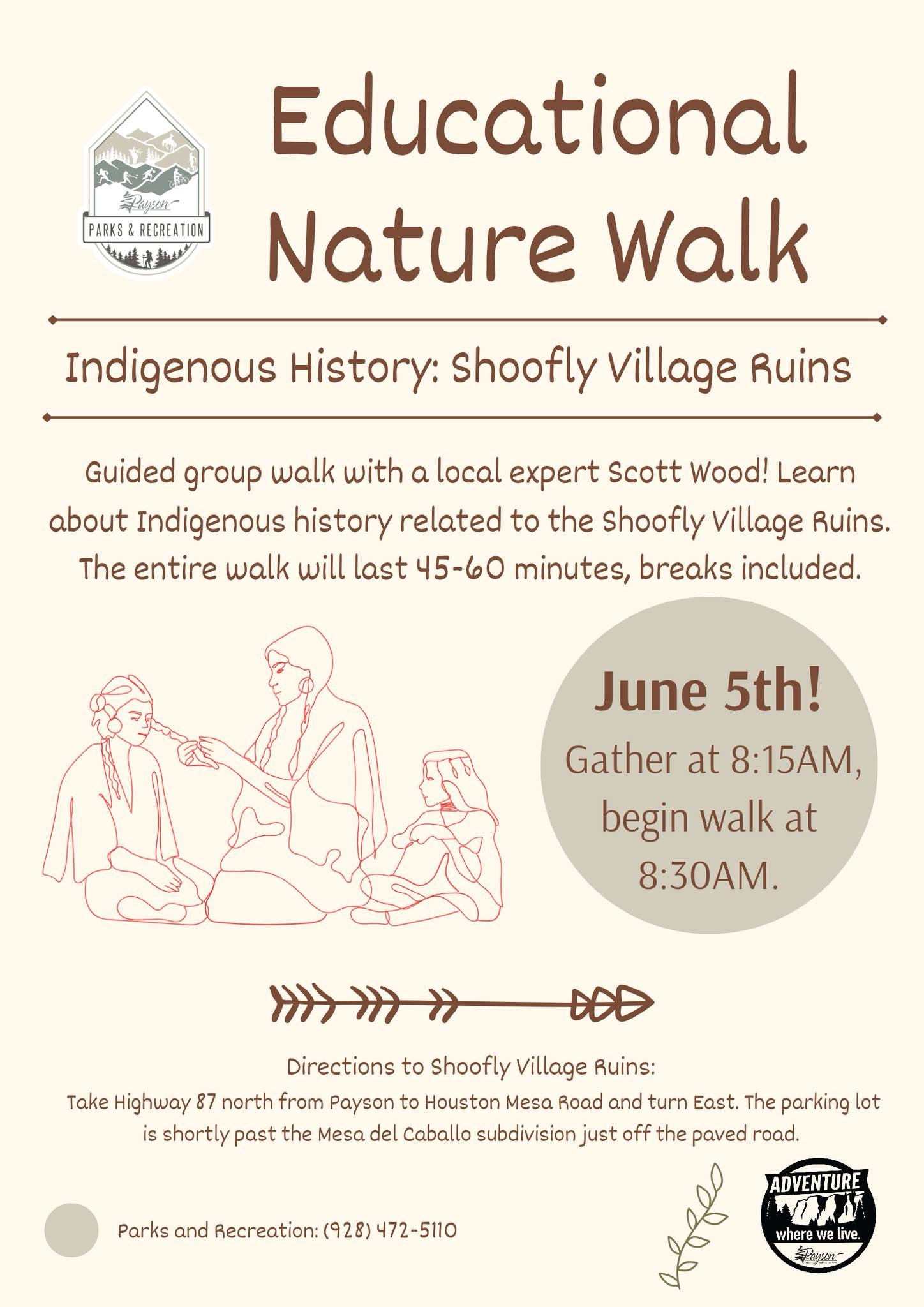 Educational Nature Walk flyer — Indigenous History: Shoofly Village Ruins, June 5th